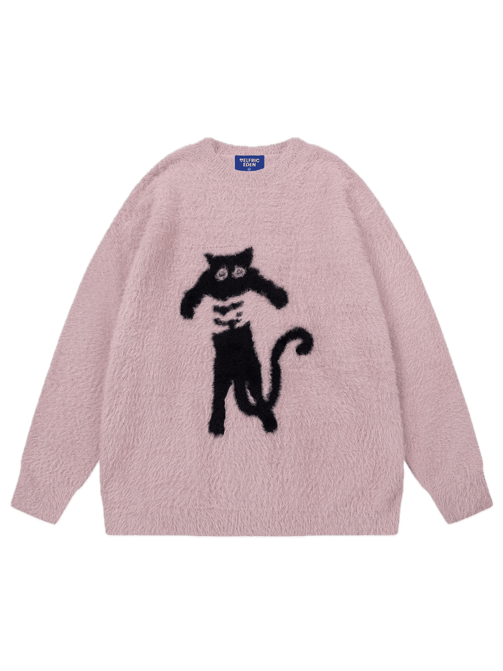 Pink Fuzzy Sweater with Cat Design